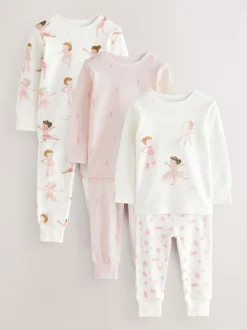 Ballerine rose/crème - Lot de 3 pyjamas Snuggle à manches longues (9mois-12ans)