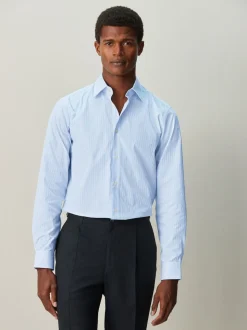 Bande blanche/bleue - Chemise habillée à manches longues riche en coton