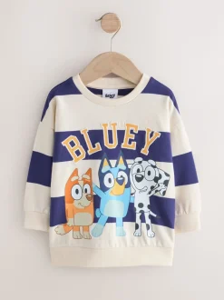 Bande blanche/bleue - Sweat-shirt Bluey en coton à col rond (12mois -8ans)