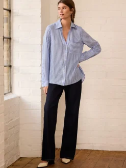 Bande bleue - Chemise décontractée douce à manches longues et col en V