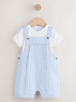 Bande bleue - Ensemble bébé salopette et body tissé (0mois-2ans)