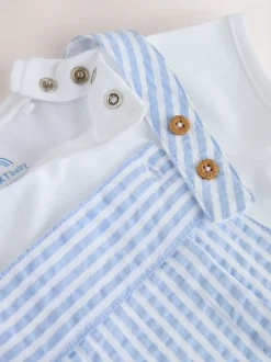 Bande bleue - Ensemble bébé salopette et body tissé (0mois-2ans)