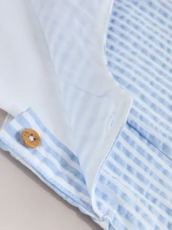 Bande bleue - Ensemble bébé salopette et body tissé (0mois-2ans)