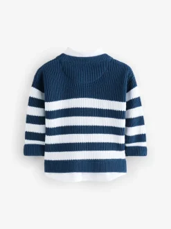 Bande marine - Chemises simulées en maille de coton 100% coton (3mois-7ans)