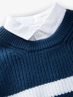 Bande marine - Chemises simulées en maille de coton 100% coton (3mois-7ans)