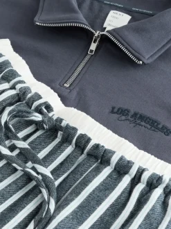 Bande marine - Ensemble sweat-shirt à demi-zip et pyjama en flanelle