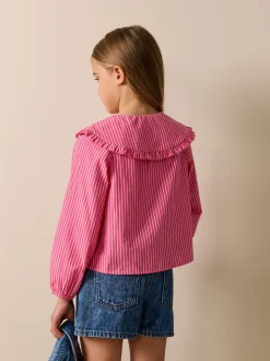 Bande rose - Chemisier à manches longues avec col brodé cerise (3-16ans)