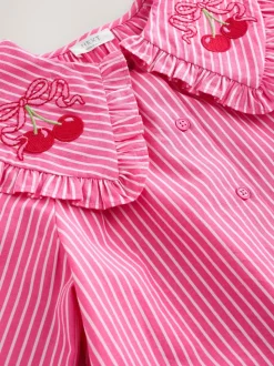 Bande rose - Chemisier à manches longues avec col brodé cerise (3-16ans)