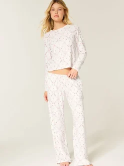 Bas de pyjama Hollister Cosy blanc à jambes larges
