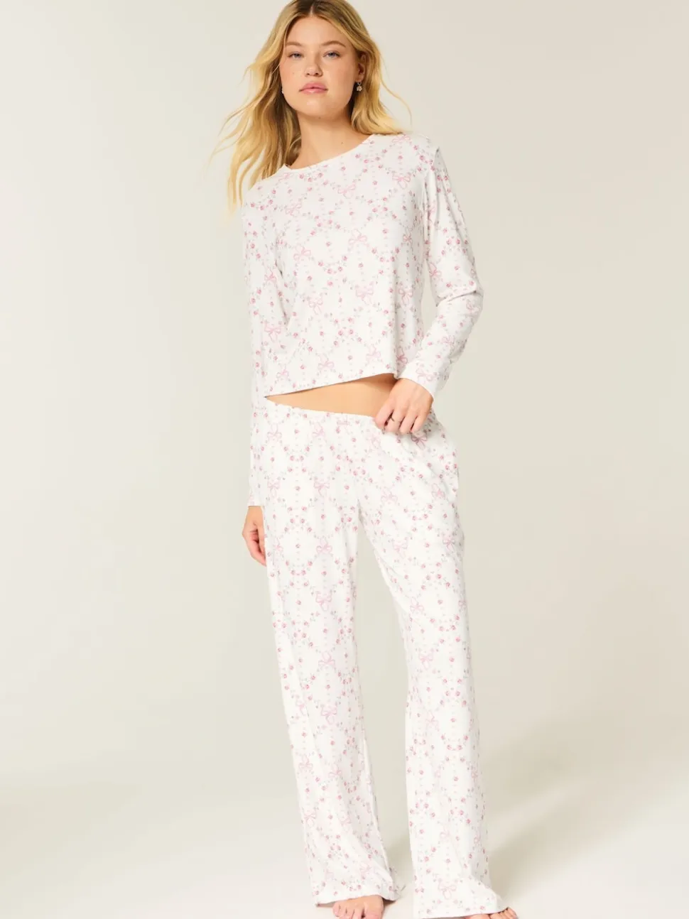 Bas de pyjama Hollister Cosy blanc à jambes larges