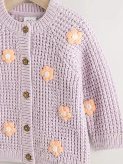 Bébé violet et abricot à fleurs - Cardigan brodé (0mths-2yrs)