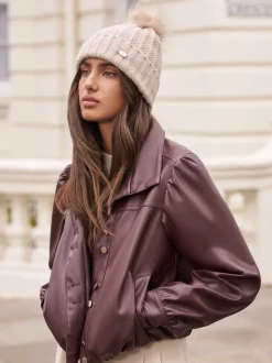 beige - Lipsy Chapeau à pompon côtelé scintillant