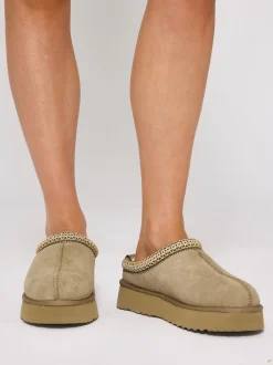 beige - Mules tressées Loungeable Platform en peau de mouton véritable