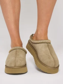 beige - Mules tressées Loungeable Platform en peau de mouton véritable