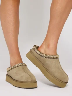 beige - Mules tressées Loungeable Platform en peau de mouton véritable