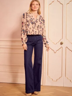 Beige Animal - Chemisier Love & Roses manches longues à col cranté