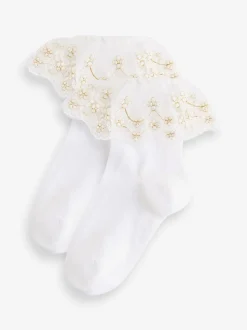 Blanc - 2 Lot de chaussettes en coton riche en fleurs pour filles Volants
