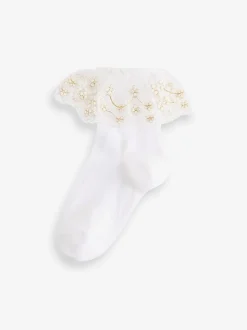 Blanc - 2 Lot de chaussettes en coton riche en fleurs pour filles Volants