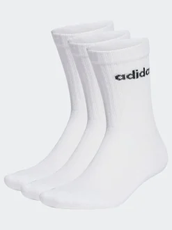 Blanc - Adidas Linear Crew Cushioned Socks 3 Pack