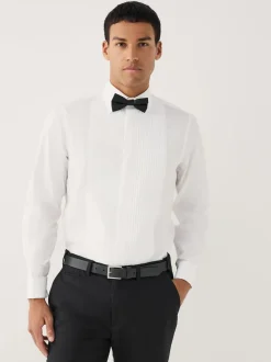 Blanc - Ajustement régulier - Chemise robe à plastron plissé et double poignet