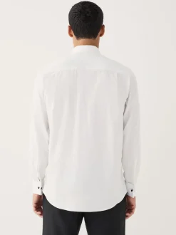 Blanc - Ajustement régulier - Chemise robe à plastron plissé et double poignet