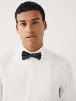 Blanc - Ajustement régulier - Chemise robe à plastron plissé et double poignet