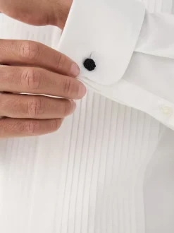 Blanc - Ajustement régulier - Chemise robe à plastron plissé et double poignet
