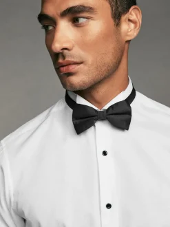 Blanc - Ajustement régulier - Coupe ajustée Single Cuff Chemises With Col cassé And Nœud papillon Lot