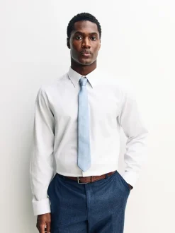 Blanc - Ajustement régulier - Chemise habillée texturée à manches longues avec bordure