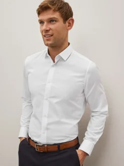 Blanc - Ajustement régulier - Chemise élégante texturée facile d’entretien à poignets simples