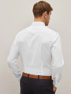 Blanc - Ajustement régulier - Chemise élégante texturée facile d’entretien à poignets simples