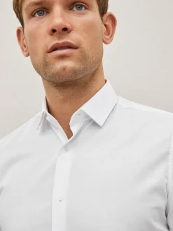 Blanc - Ajustement régulier - Chemise élégante texturée facile d’entretien à poignets simples