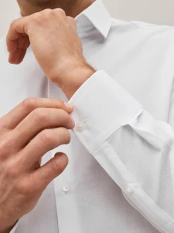 Blanc - Ajustement régulier - Chemise élégante texturée facile d’entretien à poignets simples