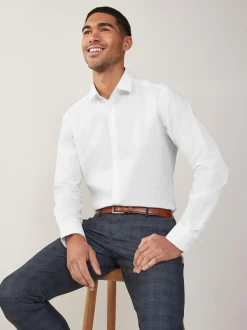 Blanc - Ajustement régulier - Chemises intelligentes faciles d’entretien à poignets simples