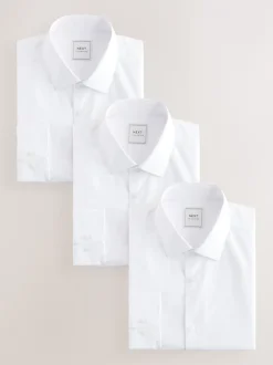 Blanc - Ajustement régulier - Lot de 3 chemises élégantes faciles d’entretien à manchette simple