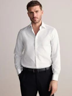 Blanc - Ajustement régulier - Chemise élégante Signature 100% coton texturée