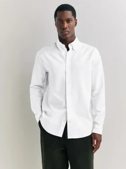 Blanc - Ajustement régulier - Chemise Oxford à manches longues