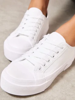 Blanc - Baskets basses décontractées Friends Like These en toile Flatform à lacets