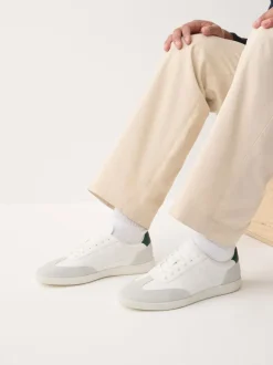 Blanc - Baskets élégantes et décontractées à lacets avec bordure en daim