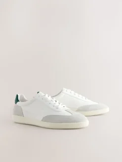 Blanc - Baskets élégantes et décontractées à lacets avec bordure en daim