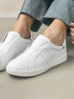 Blanc - Baskets Signature sans lacets en cuir haut de gamme