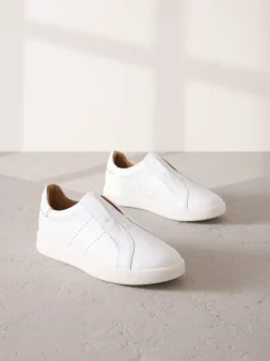 Blanc - Baskets Signature sans lacets en cuir haut de gamme