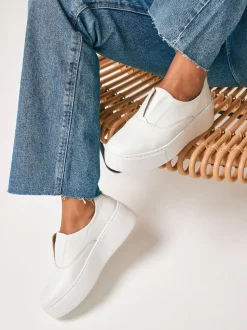 Blanc - Baskets Signature en cuir à plateforme compensée épaisse