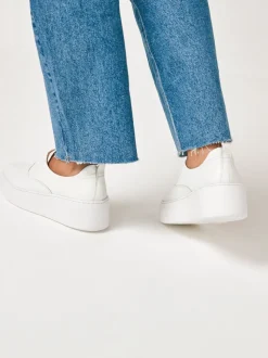 Blanc - Baskets Signature en cuir à plateforme compensée épaisse