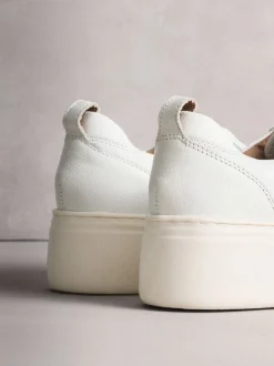 Blanc - Baskets Signature en cuir à plateforme compensée épaisse