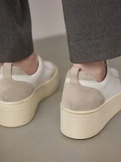 Blanc - Baskets Signature à plateforme compensée épaisse en cuir