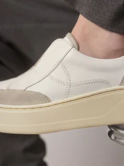 Blanc - Baskets Signature à plateforme compensée épaisse en cuir