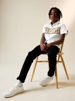 Blanc À carreaux épissée - Chemise à manches courtes (3-16ans)