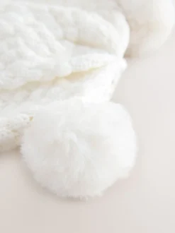 Blanc - Chapeau en maille à double pompon pour bébé (0mois-2ans)