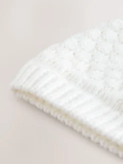Blanc - Chapeau en maille à double pompon pour bébé (0mois-2ans)